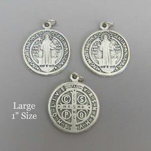 Lot of 50 Saint St Benedict of Nursia Patron Against Evil Medal Pendant 1" + oval ring