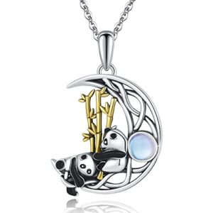 chic & artsy panda necklace 925 sterling silver celtic knot moon with panda necklace synthetic moonstone panda pendants necklace cute panda bear necklace for women panda mom necklace