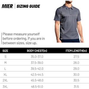 MIER Men's Polo Shirts Polyester Casual Tennis Collared Shirts Short Sleeve with Pocket, Sun Protection, Grey, XXL