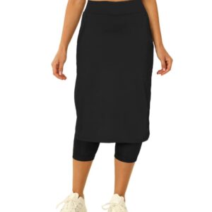 Aurgelmir Womens Tennis Skirt with Capris Leggings Golf Knee Length Skorts Athletic Long Skirts for Women with Pockets Black