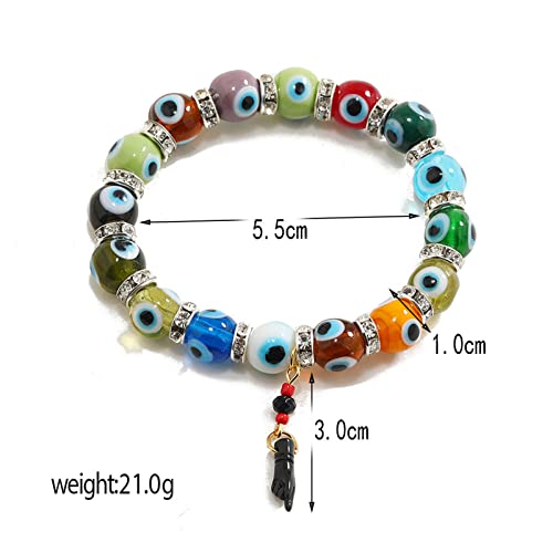 Lucky Colorful Turkish Evil Eye Bead Bracelet Black Azabache Hand Figa Kabbalah Stretchy Bracelet for Women Men Friend Handmade Protection Good Luck Amulet Jewelry-B rainbow