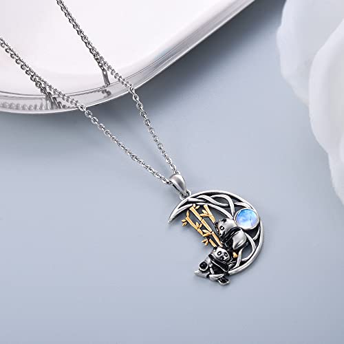 CHIC & ARTSY Panda Necklace 925 Sterling Silver Celtic Knot Moon With Panda Necklace Synthetic Moonstone Panda Pendants Necklace Cute Panda Bear Necklace for Women Panda Mom Necklace