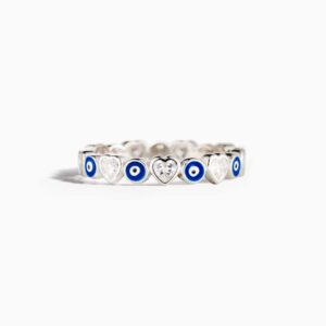 Koufeil Always Protected Heart&Evil Eye Ring Band, 925 Sterling Silver Evil Eye Rings for Women, Minimalist Blue Evil Eyes Ring Lucky Jewelry Gifts (8)