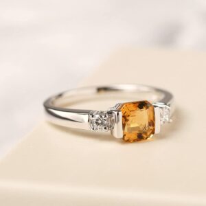 LUO Asscher Cut 1.1 Carat Citrine Ring S925 Sterling Silver Simple Promise Ring November Birthstone Ring US Size 8