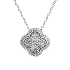 0.50ct round cut cubic zirconia 14k white gold plated 925 sterling silver clover pendant necklace