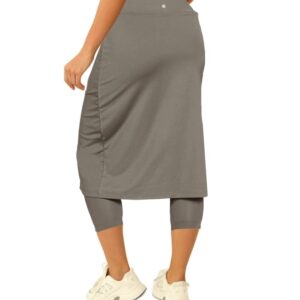 Aurgelmir Womens Tennis Skirt with Capris Leggings Golf Knee Length Skorts Athletic Long Skirts for Women with Pockets Grey