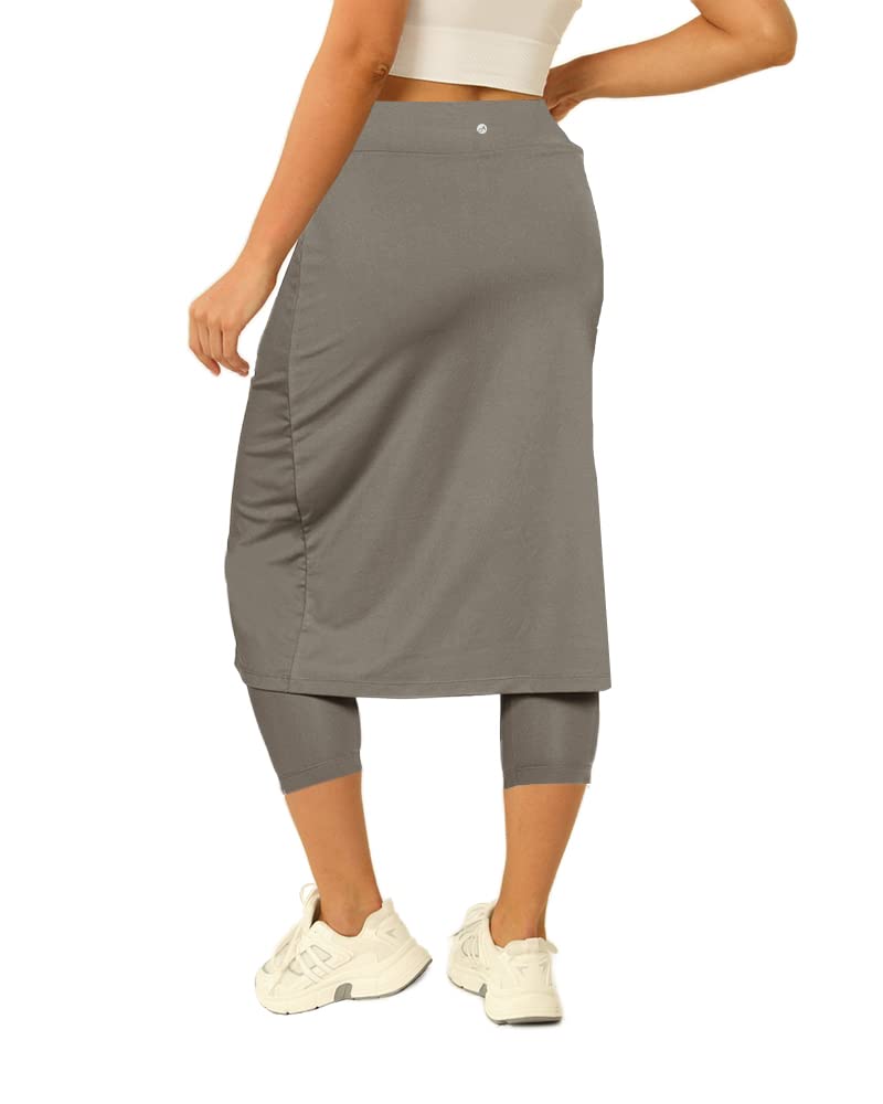 Aurgelmir Womens Tennis Skirt with Capris Leggings Golf Knee Length Skorts Athletic Long Skirts for Women with Pockets Grey