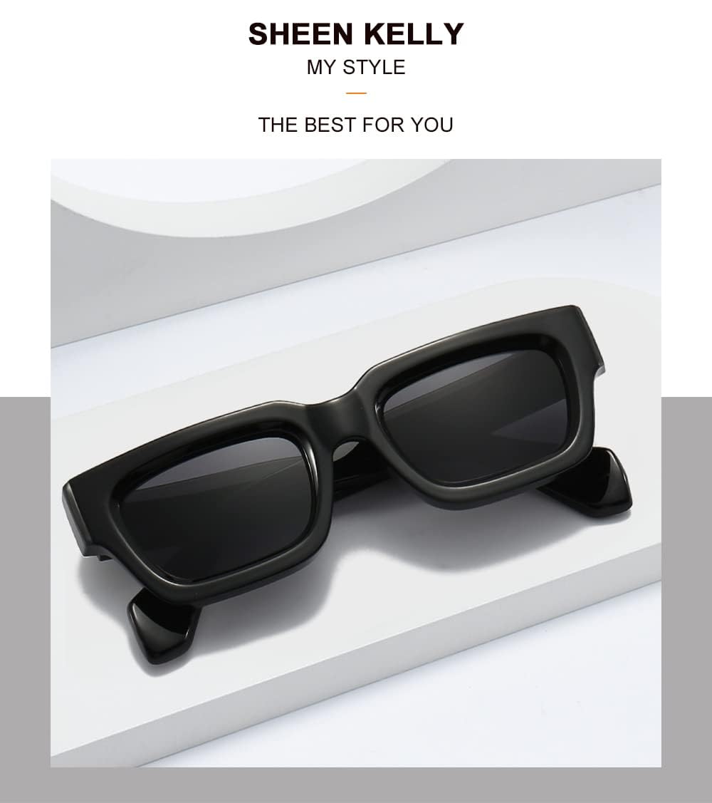 SHEEN KELLY Retro Thick Rectangular Sunglasses For Men Women Trendy Chunky Square Frame Tinted Lens Fashion Cute Eyewear