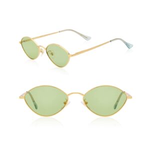 Veda Tinda Vision Green Womens Oval Sunglasses with Chain Polarized 90s Rave Sunglasses Retro Festival Sunglasses UV Protection