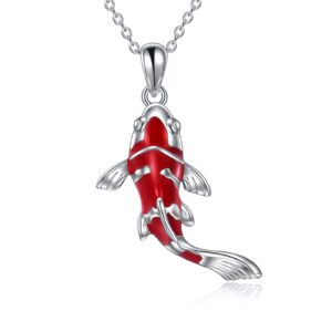 crmad koi fish necklace for women sterling silver red fish pandent gift for fish lover (silver)