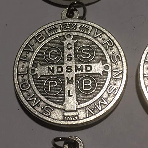 Lot of 50 Saint St Benedict of Nursia Patron Against Evil Medal Pendant 1" + oval ring