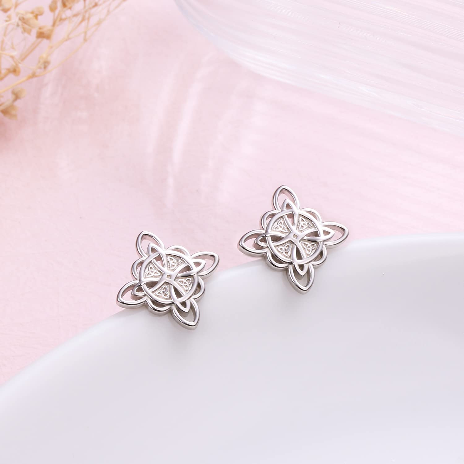 925 Sterling Silver Good Luck Irish Jewelry Celtic Triquetra Trinity Witches Knot Stud Earrings for Women Birthday Christmas Gift