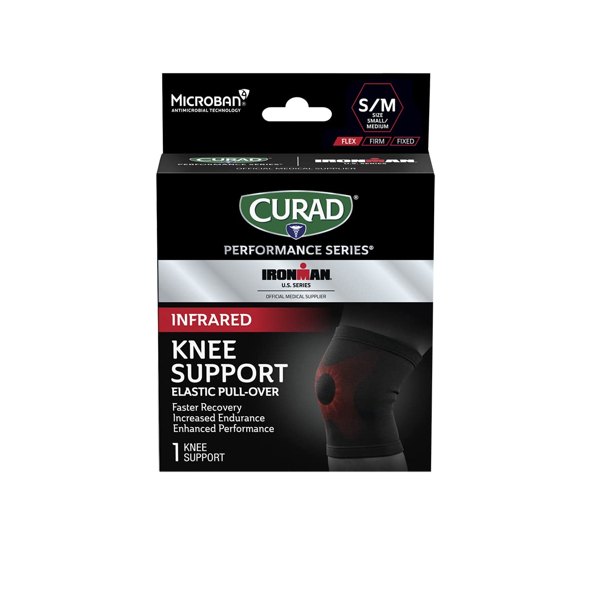 CURAD Performance Series IRONMAN Infrared Knee Support, Elastic Knee Sleeve for Pain Management, Compression Support for Enhanced Recovery and Performance, Powered by CELLIANT Technology, Small/Medium