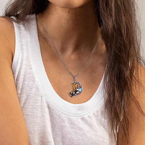 CHIC & ARTSY Panda Necklace 925 Sterling Silver Celtic Knot Moon With Panda Necklace Synthetic Moonstone Panda Pendants Necklace Cute Panda Bear Necklace for Women Panda Mom Necklace