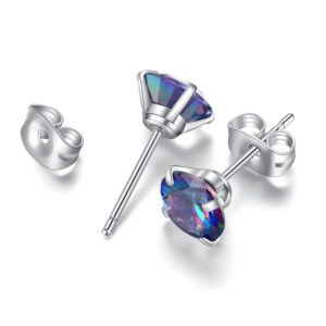 6 Pairs Stud Earrings Set, Hypoallergenic Cubic Zirconia Earrings 316L Stainless Steel CZ Earrings 3-8mm (Rainbow CZ)