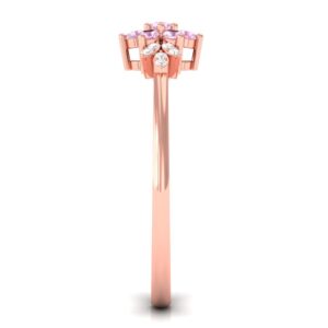 Pink Tourmaline Ring for Women, Pink Tourmaline and Diamond Ring, Tourmaline Flower Cluster Ring, October Birthtone Floral Ring, 14K Rose Gold, Size:US 4.50