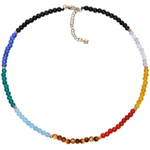 Jewever 7 Chakra Choker Necklace for Women Crystals and Healing Stones Balance Meditation Yoga Worry Stone Jewelry Gifts (16"+2")