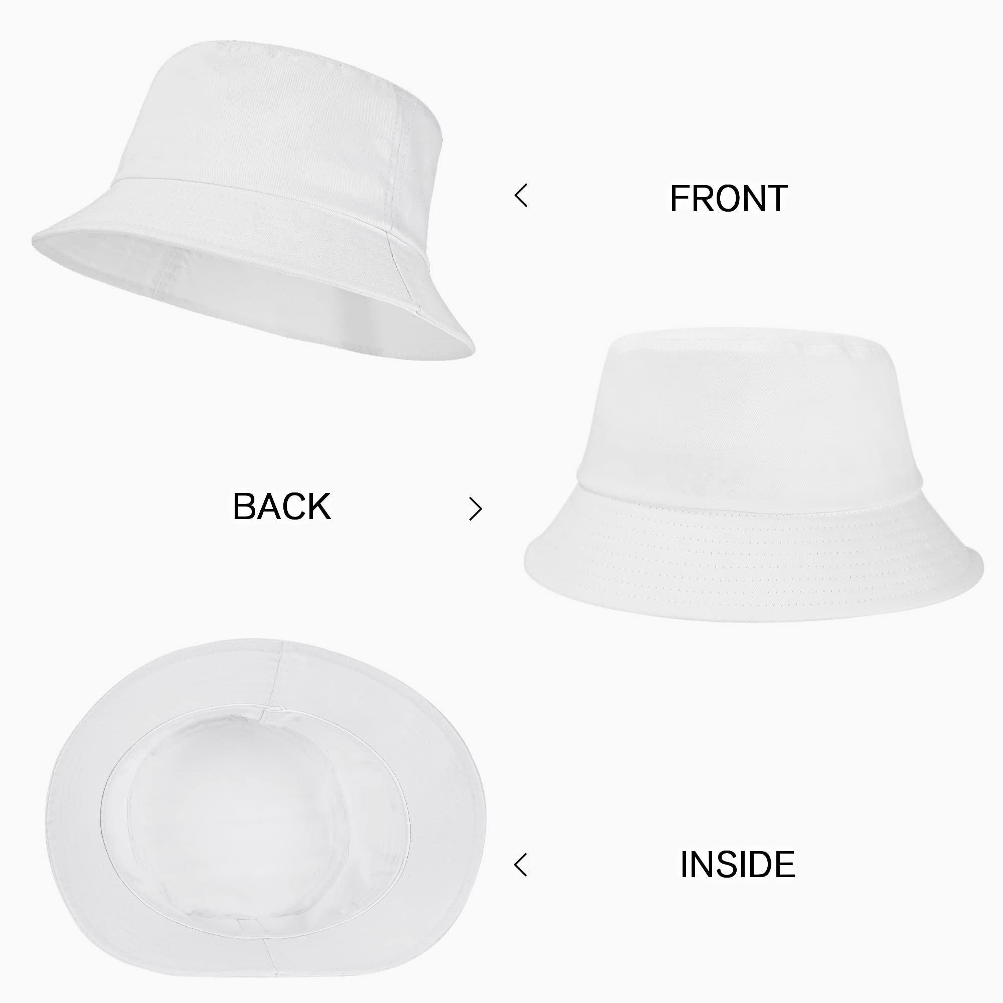 Women Men Bucket Hat Unisex Packable Cotton Sun Hat Plain Colors 9 Pack (9 Pack White)