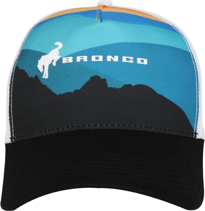 Ford Bronco Trucker Hat, Woven 6-Panel Baseball Cap, Black/White