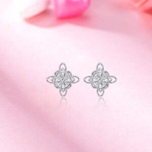 925 Sterling Silver Good Luck Irish Jewelry Celtic Triquetra Trinity Witches Knot Stud Earrings for Women Birthday Christmas Gift