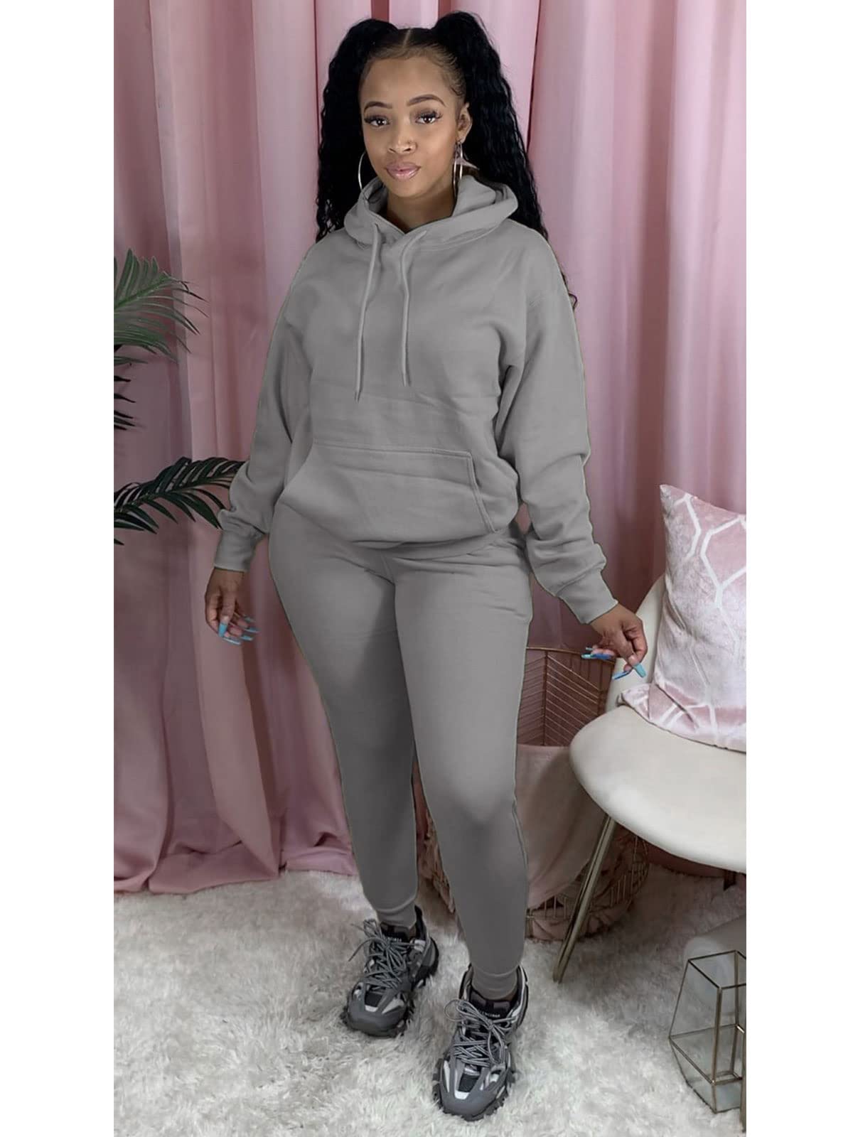 KANSOON 2 Piece Outfits for Women Sweatsuit Long Sleeves Sweatshirts and Jogger Sweatpants Jogger Sets Dark Grey M