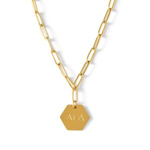 sorority shop alpha gamma delta paperclip necklace — agd 18k gold plated sorority gifts necklace, long-lasting alpha gamma delta gifts for women