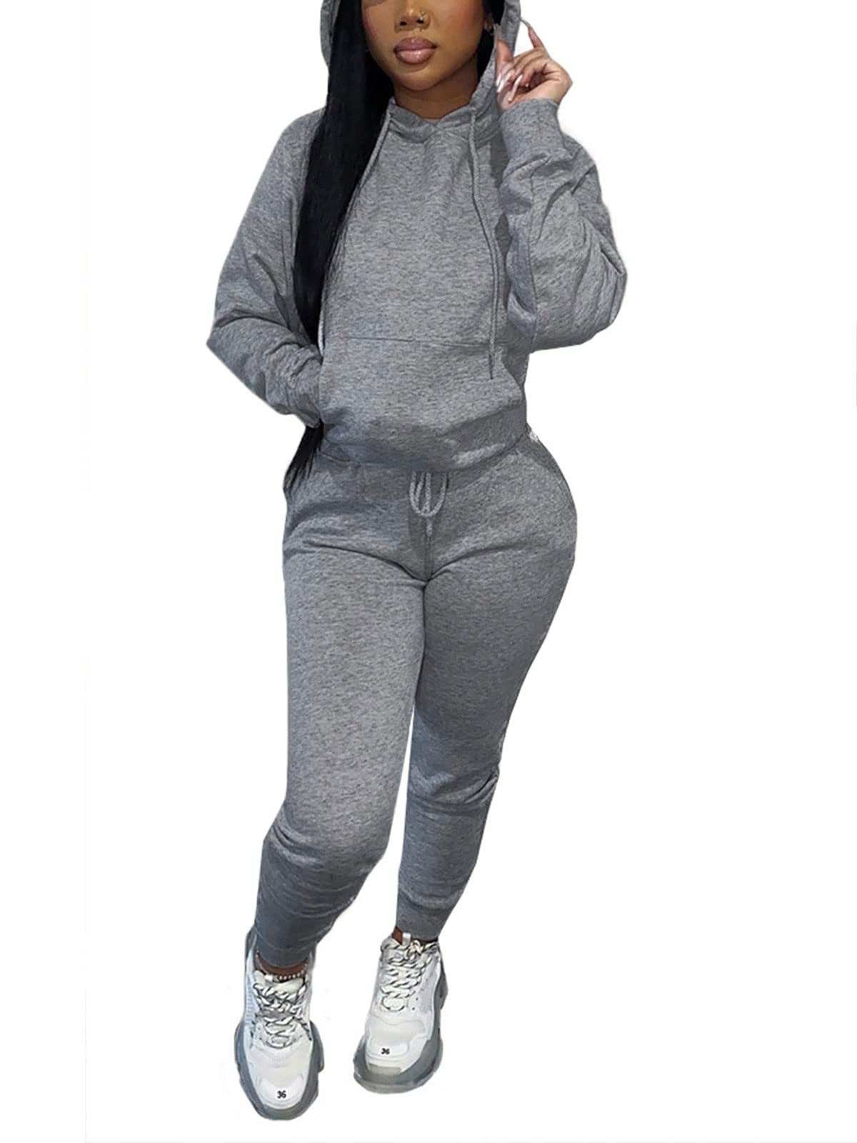 KANSOON 2 Piece Outfits for Women Sweatsuit Long Sleeves Sweatshirts and Jogger Sweatpants Jogger Sets Dark Grey M