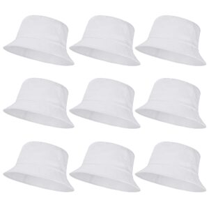 Women Men Bucket Hat Unisex Packable Cotton Sun Hat Plain Colors 9 Pack (9 Pack White)