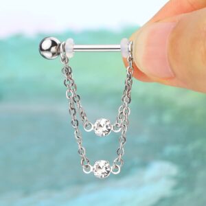 COCHARM 2pcs Stainless Steel Nipple Rings 14g Nipple Barbell Dangling Chain CZ Nipple Piercing Jewelry for Women