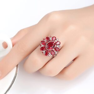 Psiroy Women's Jewelry Statement Rings 925 Sterling Silver Plated Simulated Garnet Flower Ring Size 9