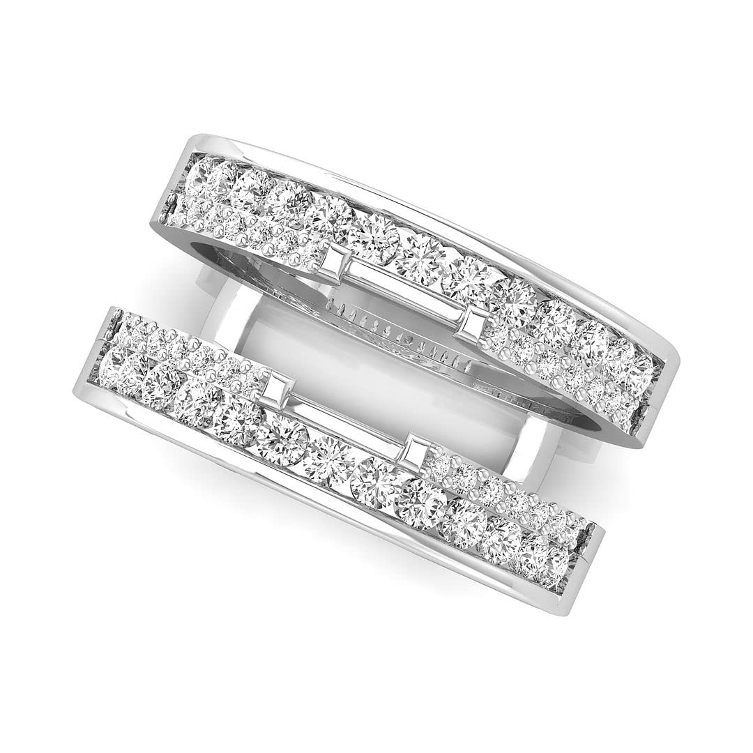 Facet Jewel 3/4 Carat Cubic Zirconia Enhancer Guard Open Two Row Band Ring for Women in 925 Sterling Silver (VVS, 0.71 CTW) Stacked Band Ring Size 5