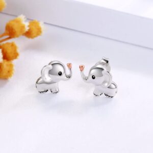 Sterling Silver Stud Earrings for Teens Girls - Llama Elephant Cat Sloth Ladybug Pony Unicorn Bunny Hippo Axolotl Panda Animal Earrings Birthday Graduation Jewelry Gift Women Animal Lovers (Elephant)