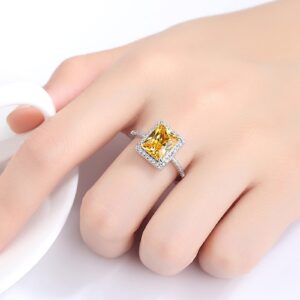 Psiroy Women's Jewelry 925 Sterling Silver Plated Simulated Citrine Halo Engagement Ring Size 6