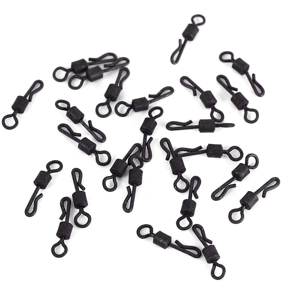 HERCHR 25pcs Fast Fishing Swivel Snap Clips Quick Change Fly Fishing Snaps Copper Lure Snaps Link Clips Fast Easy Fly Hook Snap Lure Connector Jigs Lures Fishing Clips Swivels Fishing Tackle