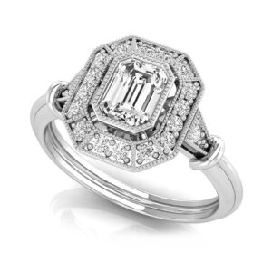 1 2/5 Carat Emerald Cut Cubic Zirconia Art Deco Milgrain Engagement Ring for Women in 925 Sterling Silver (VVS, 1.40 CTW) Anniversary CZ Ring Size 8 by Facet Jewel