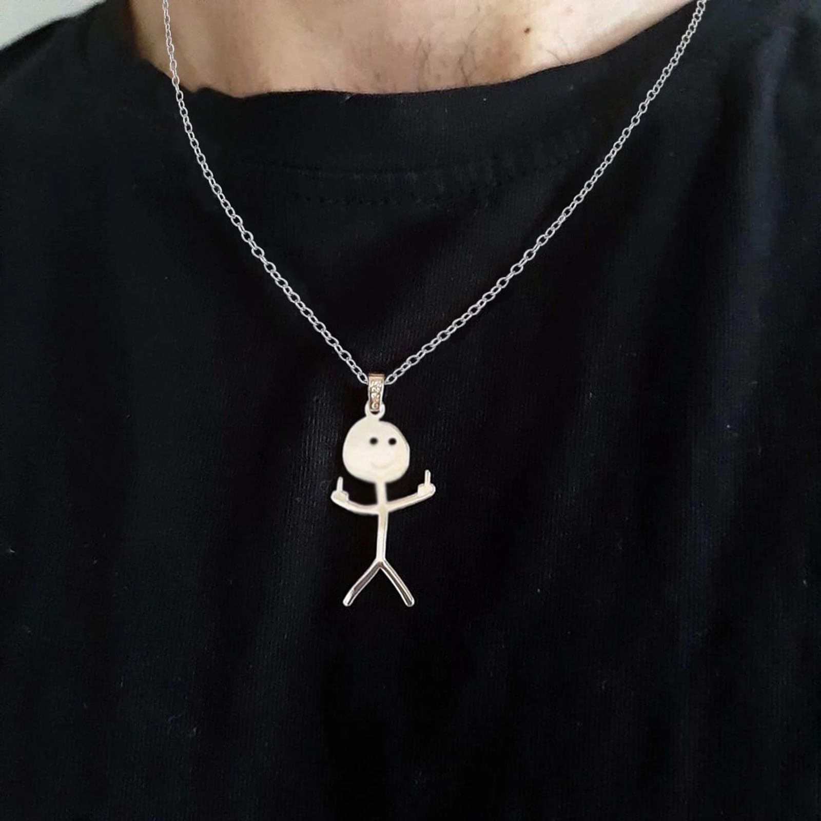 Funny Doodle Necklace Personalized Smiley Finger Statement Best Friend Pendant Unique Friendship Gift for Women Men Teen Girls Boys Cool Handmade Silver Necklaces Jewelry