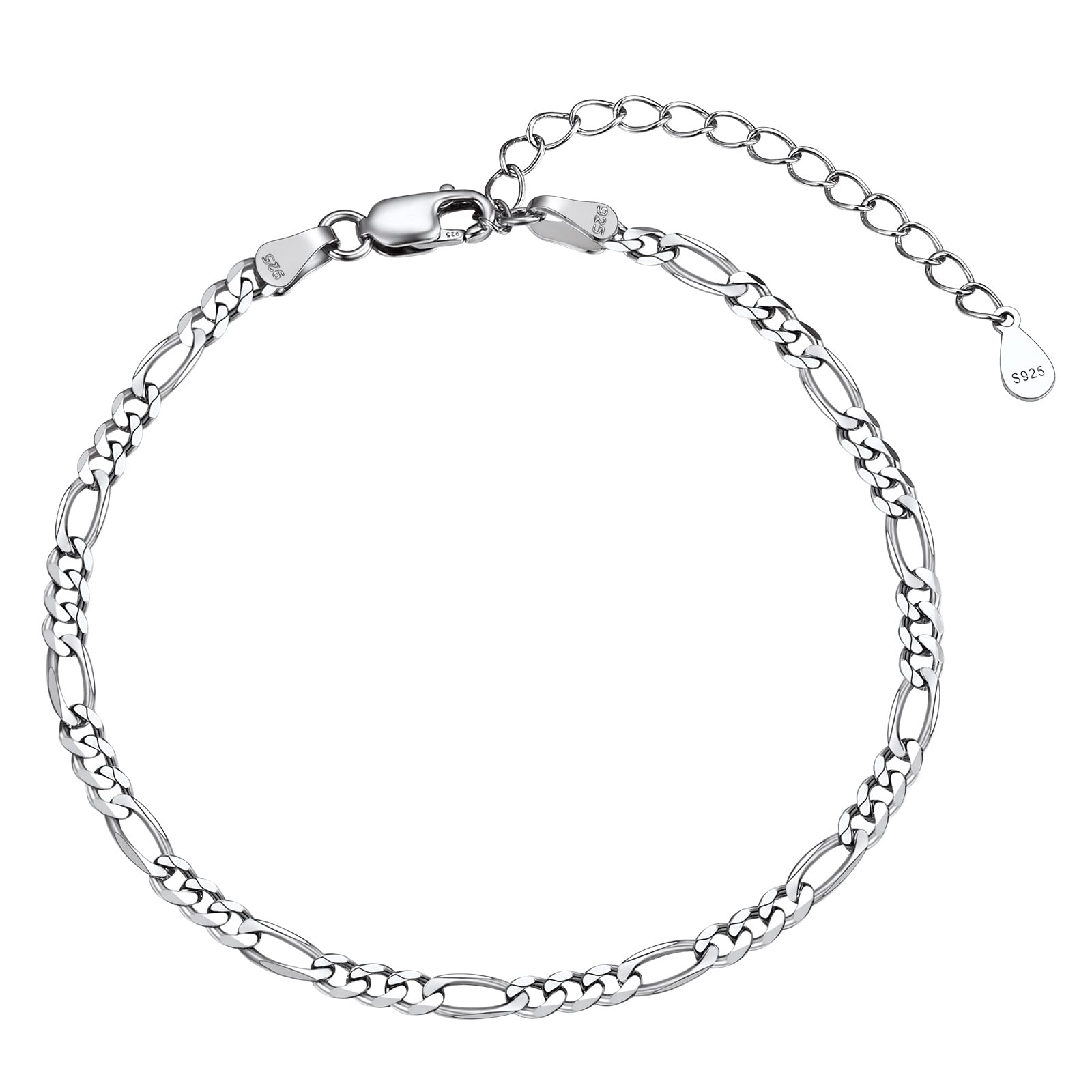 Silver Bracelets for Women Thin Simple Figaro Link Chain Bracelets 925 Sterling Silver 3MM Layering Wrist Chain Everyday Jewelry