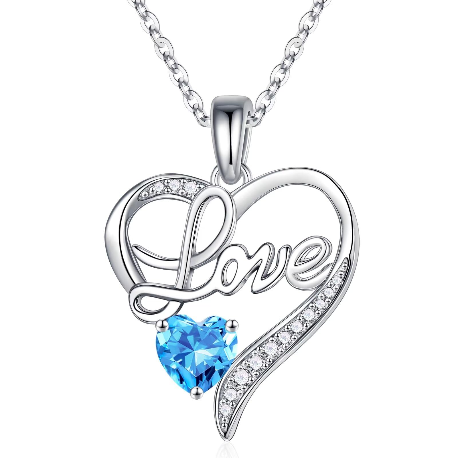 Iefil Forever Love Necklace Gifts for Women, Dainty Birthstone Jewelry Anniversary Valentines Day Gifts for Her Mothers Day Christmas Birthday Gifts for Wife Girlfriend Mom March Aquamarine Necklace