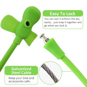 WOOQOTT Cable Lock Bike Cable Lock with Keys,Silicone Covered Bike Lock Kids Cable Lock Cartoon Lock,Lock for Bike,Door,Skateboard,Helmet and More Green