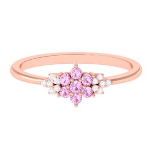 Pink Tourmaline Ring for Women, Pink Tourmaline and Diamond Ring, Tourmaline Flower Cluster Ring, October Birthtone Floral Ring, 14K Rose Gold, Size:US 4.50