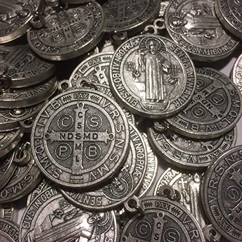 Lot of 50 Saint St Benedict of Nursia Patron Against Evil Medal Pendant 1" + oval ring