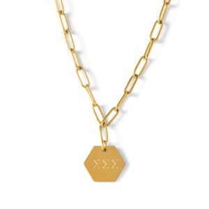 sorority shop sigma sigma sigma paperclip necklace — sss 18k gold plated sorority gifts necklace, long-lasting sigma sigma sigma gifts for women