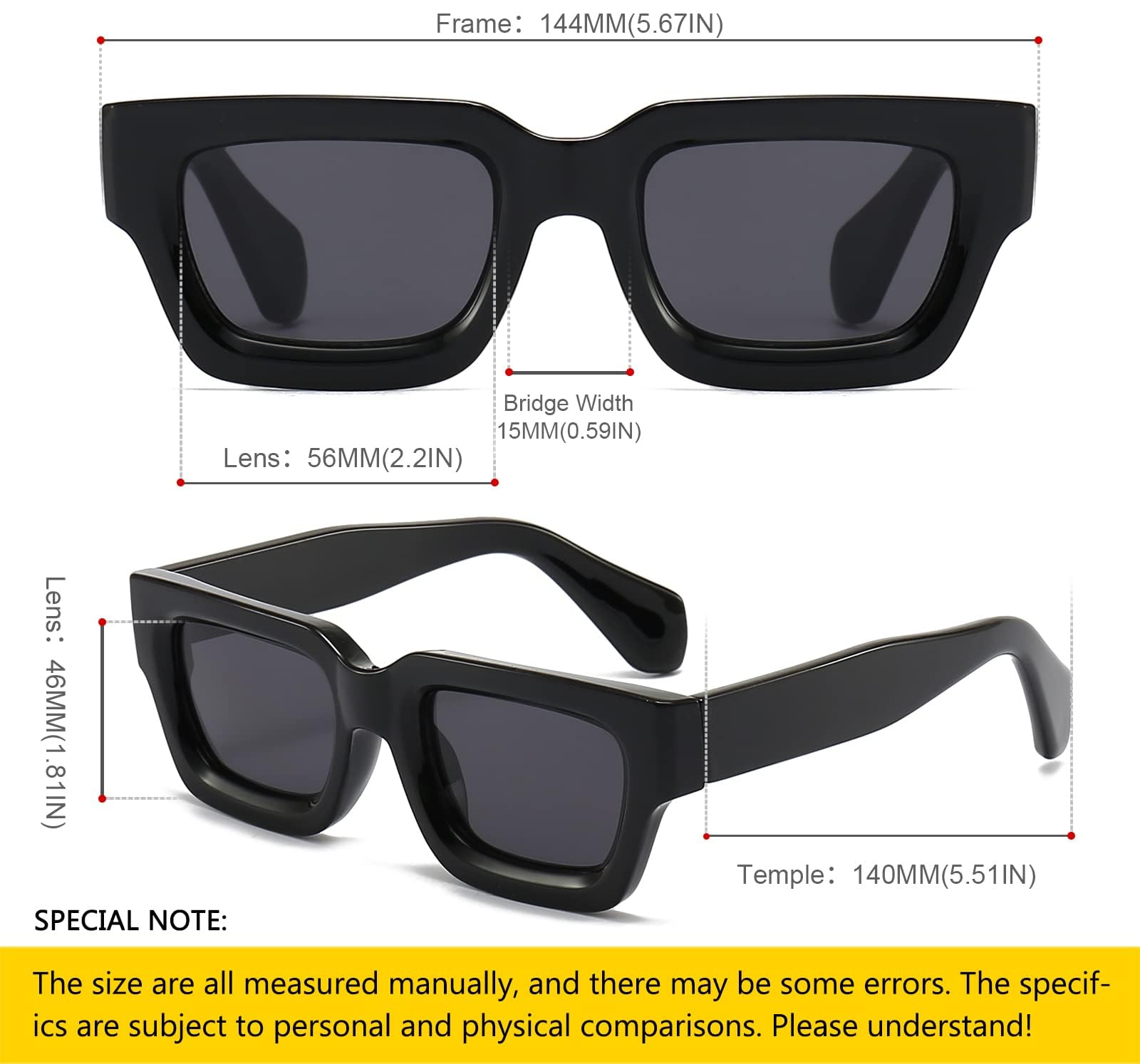 SHEEN KELLY Retro Thick Rectangular Sunglasses For Men Women Trendy Chunky Square Frame Tinted Lens Fashion Cute Eyewear