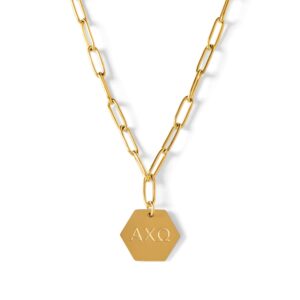 sorority shop alpha chi omega paperclip necklace — aco 18k gold plated sorority gifts necklace, long-lasting alpha chi omega gifts for women