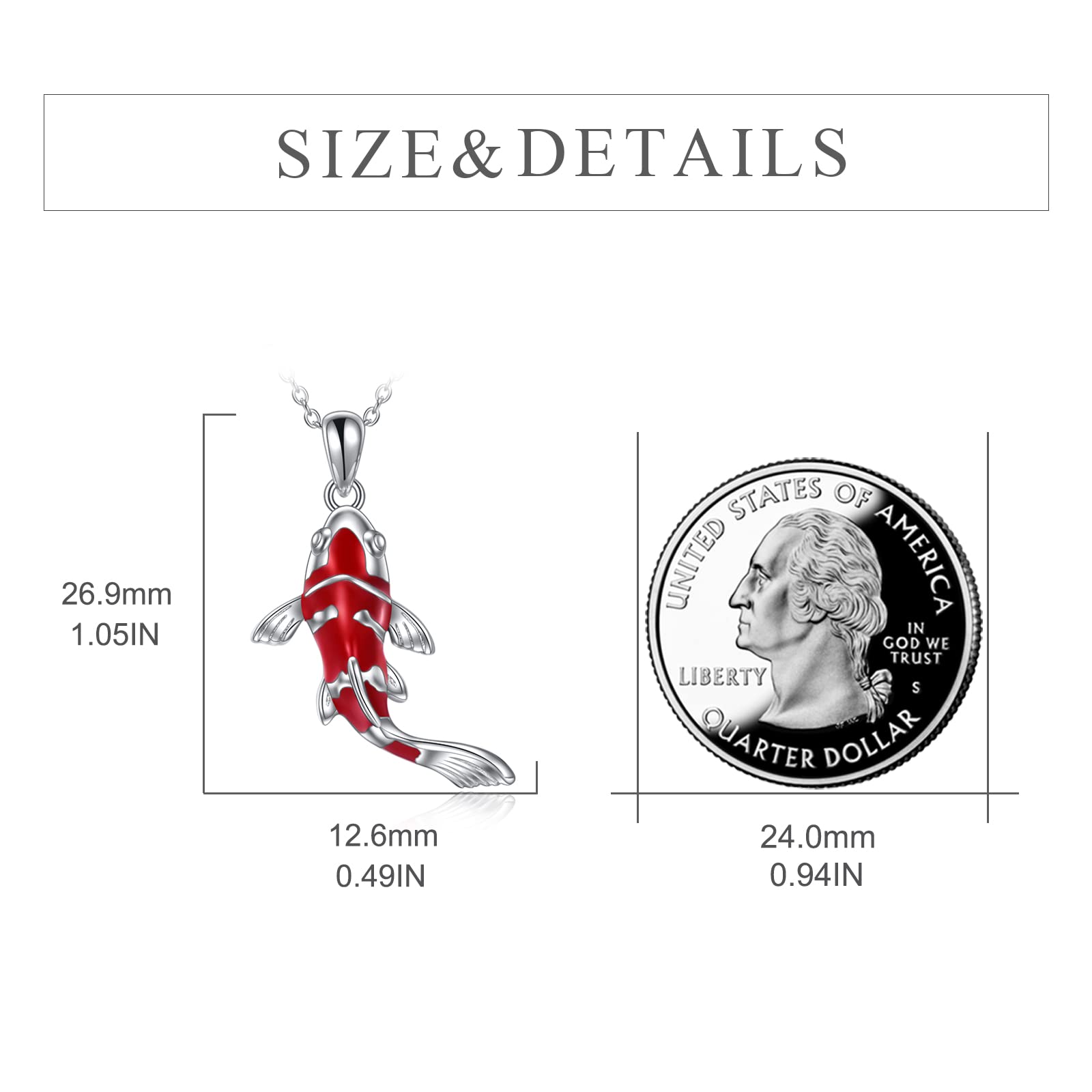 CRMAD Koi Fish Necklace for Women Sterling Silver Red Fish Pandent Gift for Fish Lover (silver)