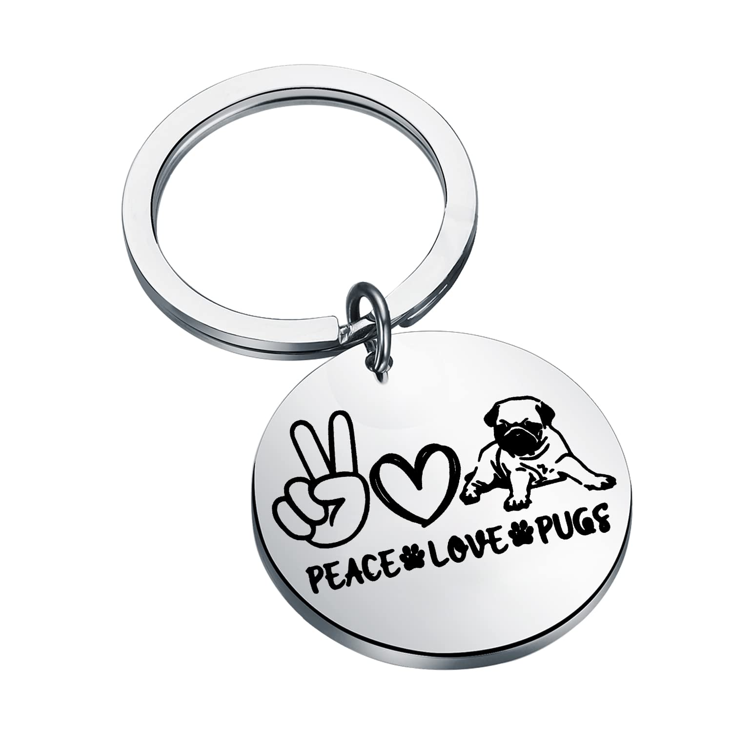 PLITI Pug Keychain Pug Dog Lover Gift Pug Owner Gift Pug Mom Gift Crazy Pug Lady Gift Peace Love Pugs Gift Pug Charm (peace love pugs ky)