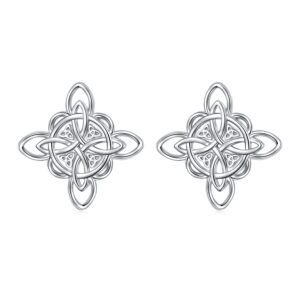 925 Sterling Silver Good Luck Irish Jewelry Celtic Triquetra Trinity Witches Knot Stud Earrings for Women Birthday Christmas Gift