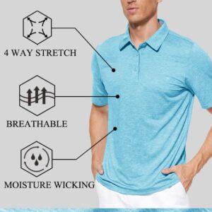 Polo Shirts for Men Short Sleeve Shirts Golf Shirts for Men Casual Shirts Summer T-Shirts Work Shirts for Men Quick Dry Shirts Outdoor Polo Shirt Water Blue