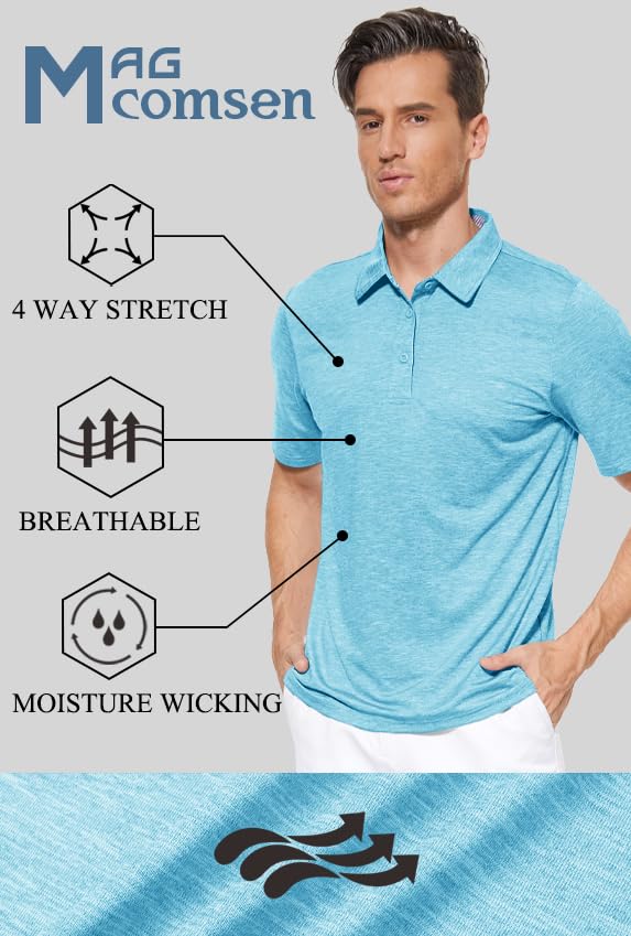 Polo Shirts for Men Short Sleeve Shirts Golf Shirts for Men Casual Shirts Summer T-Shirts Work Shirts for Men Quick Dry Shirts Outdoor Polo Shirt Water Blue