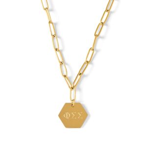 sorority shop phi sigma sigma paperclip necklace — pss 18k gold plated sorority gifts necklace, long-lasting phi sigma sigma gifts for women